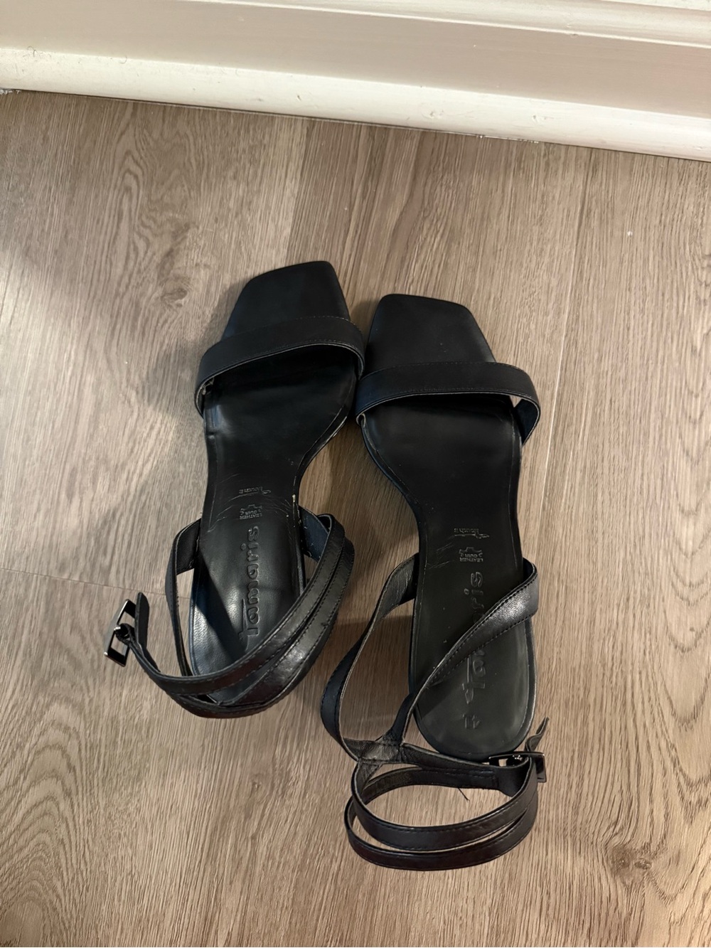 Minimalist Black Square-Toe Ankle-Strap Sandals